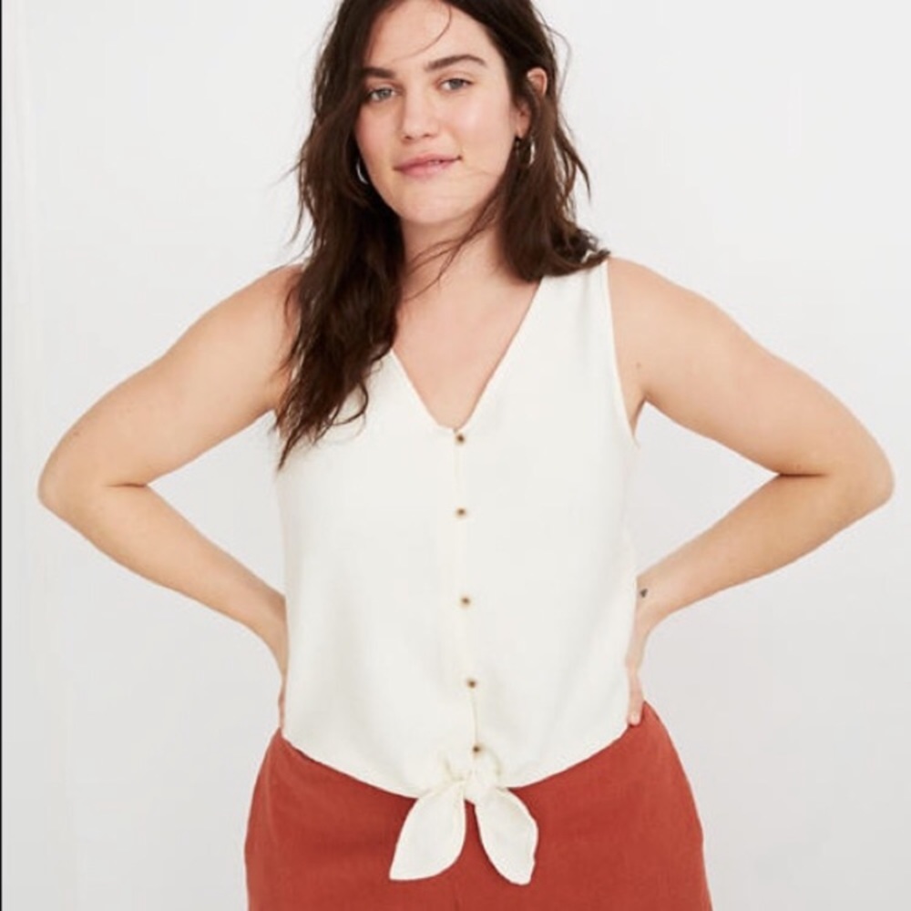 Texture & Thread Button-Front Tie Tank Top. - Picture 1 of 5